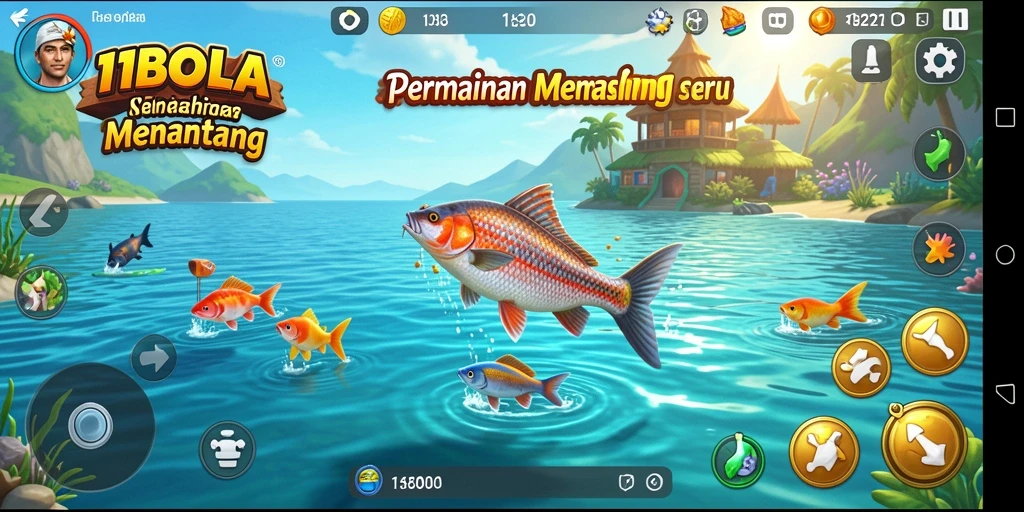 Screenshot gameplay 11BOLA menampilkan aksi memancing dalam suasana yang menawan.