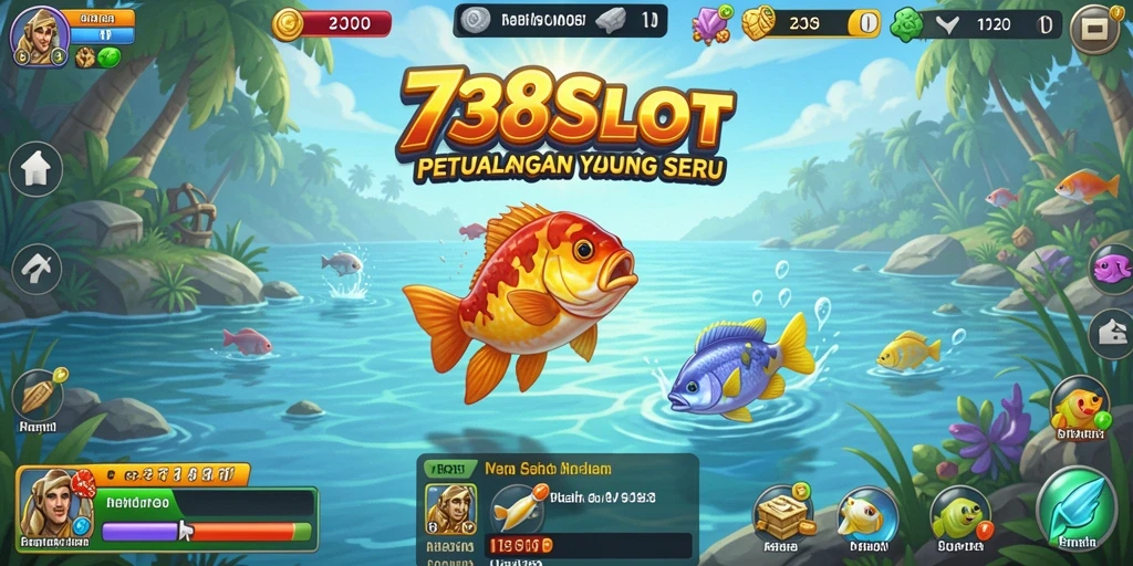Tampilan gameplay utama dari 738SLOT menampilkan momen memancing yang mendebarkan.