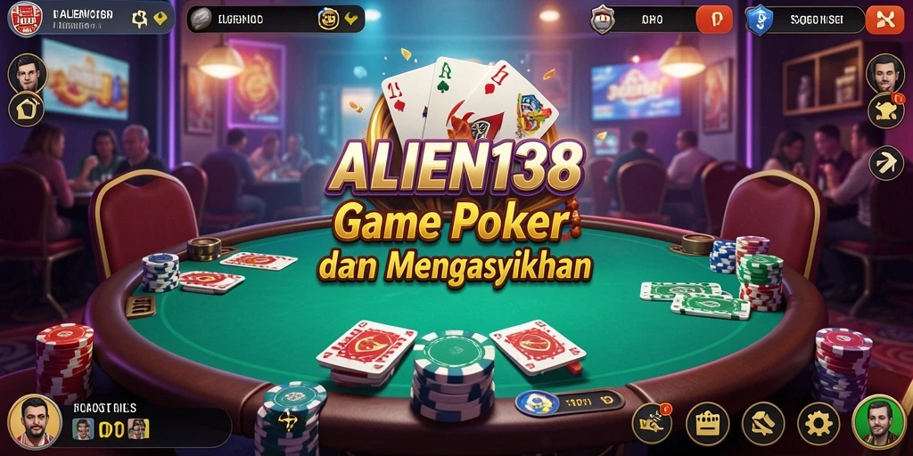Tampilan utama gameplay ALIEN138 dengan suasana poker yang menegangkan.
