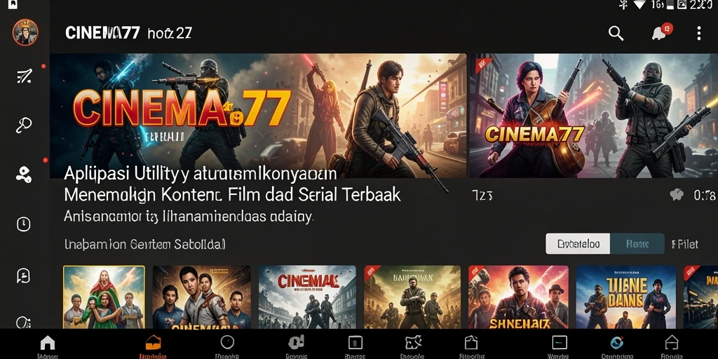 Screenshot utama CINEMA77 dengan tampilan antarmuka pengguna yang menarik.