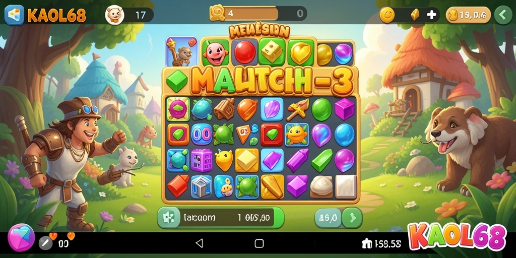 Screenshot gameplay KAOL68 yang menampilkan kombinasi suguhan Match-3.