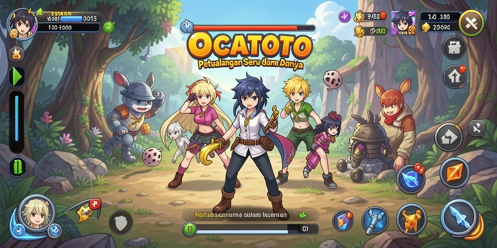 Screenshot gameplay OCATOTO dengan karakter Anime yang penuh warna.