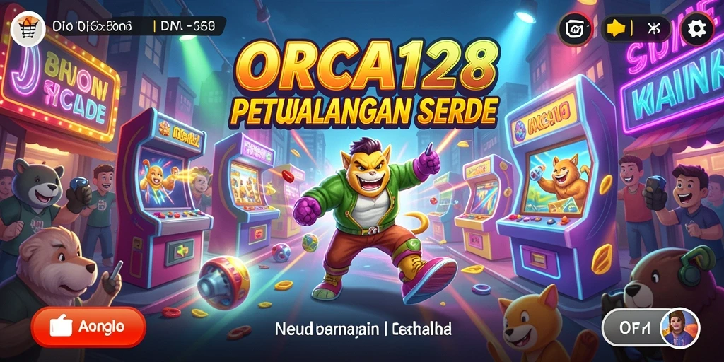 Screenshot gameplay ORCA128 yang menegangkan dan penuh warna.