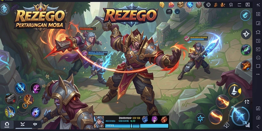 Screenshot gameplay REZEGO dengan pertarungan tim yang seru.