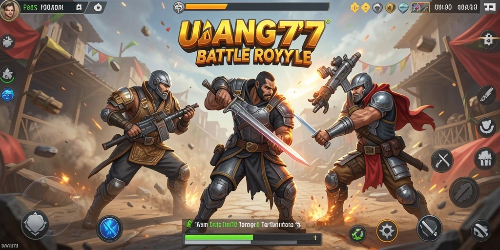 Screenshot gameplay UANG77 menampilkan aksi Battle Royale yang mendebarkan.
