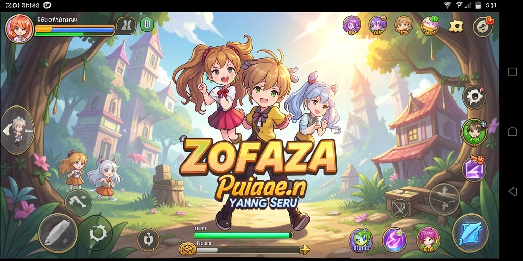 Screenshot gameplay ZOFAZA menampilkan pertempuran seru antara karakter anime.